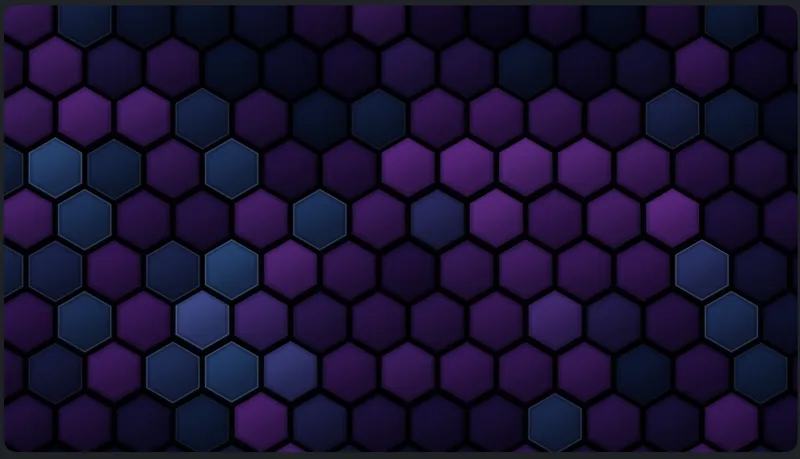 Purple and blue hexagonal panels form a tiled surface.
