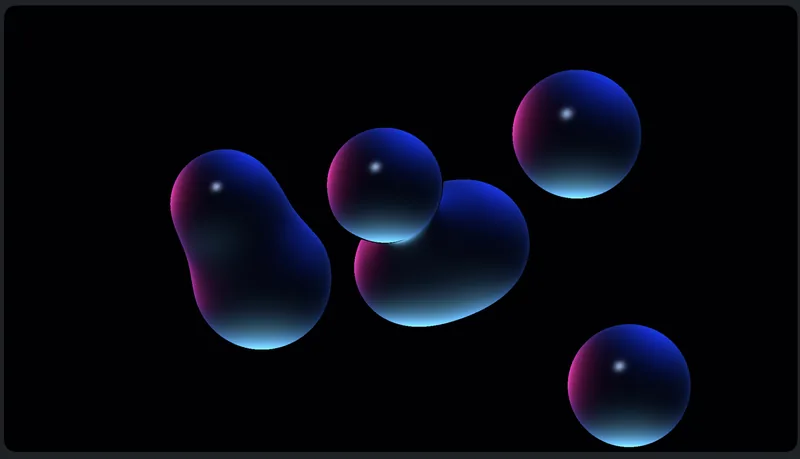 Blue and pink rounded liquid forms merge against black.